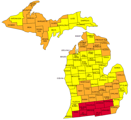 EPA map of radon levels in Michigan